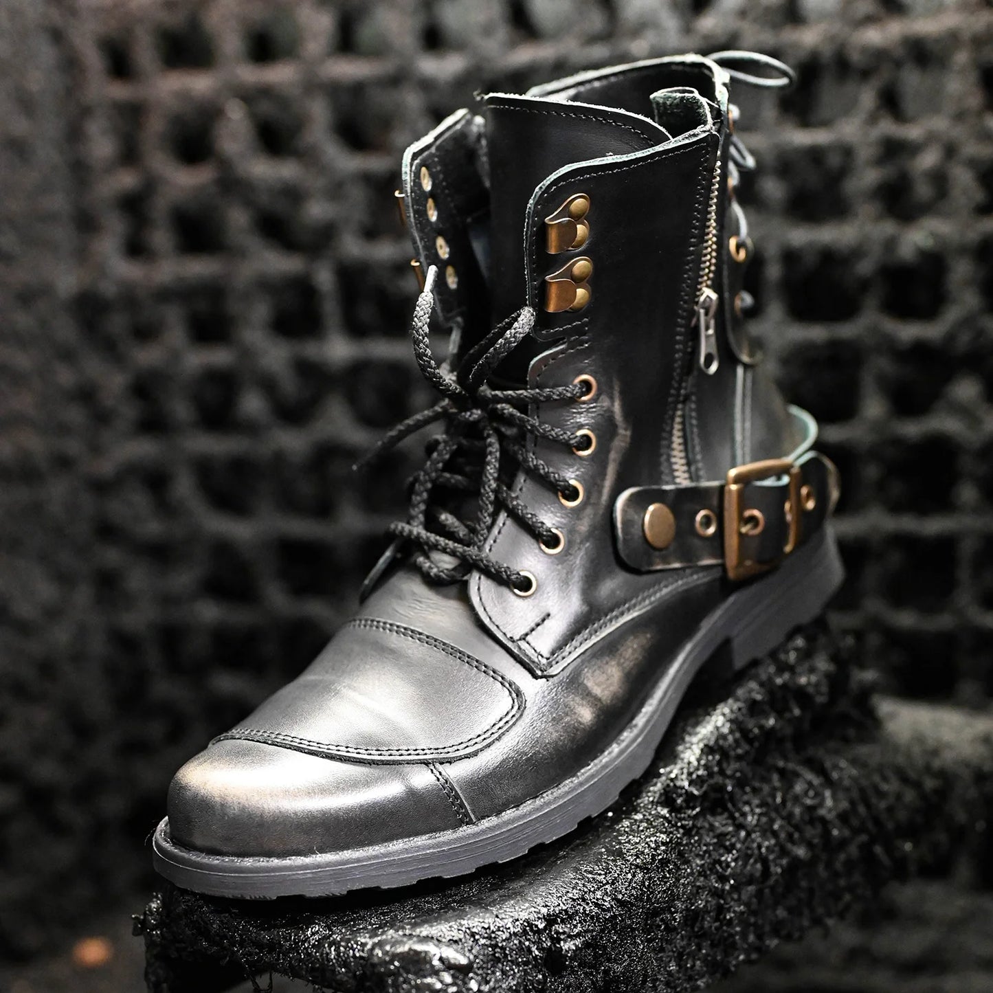 Schwarze BS Herren-Motorradstiefel aus Leder – Chad | KarolShoes