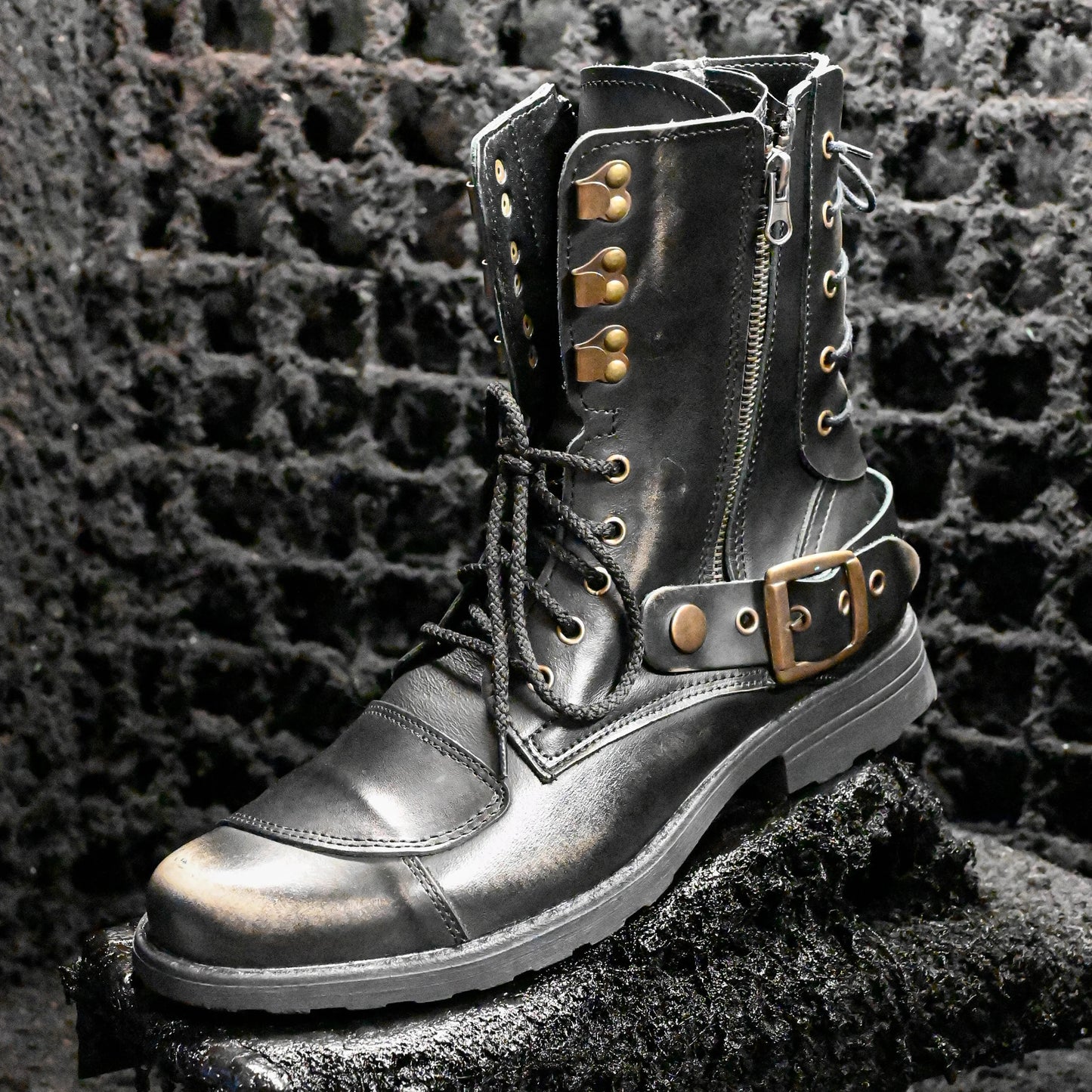 Schwarze BS Herren-Motorradstiefel aus Leder – Sonny | KarolShoes
