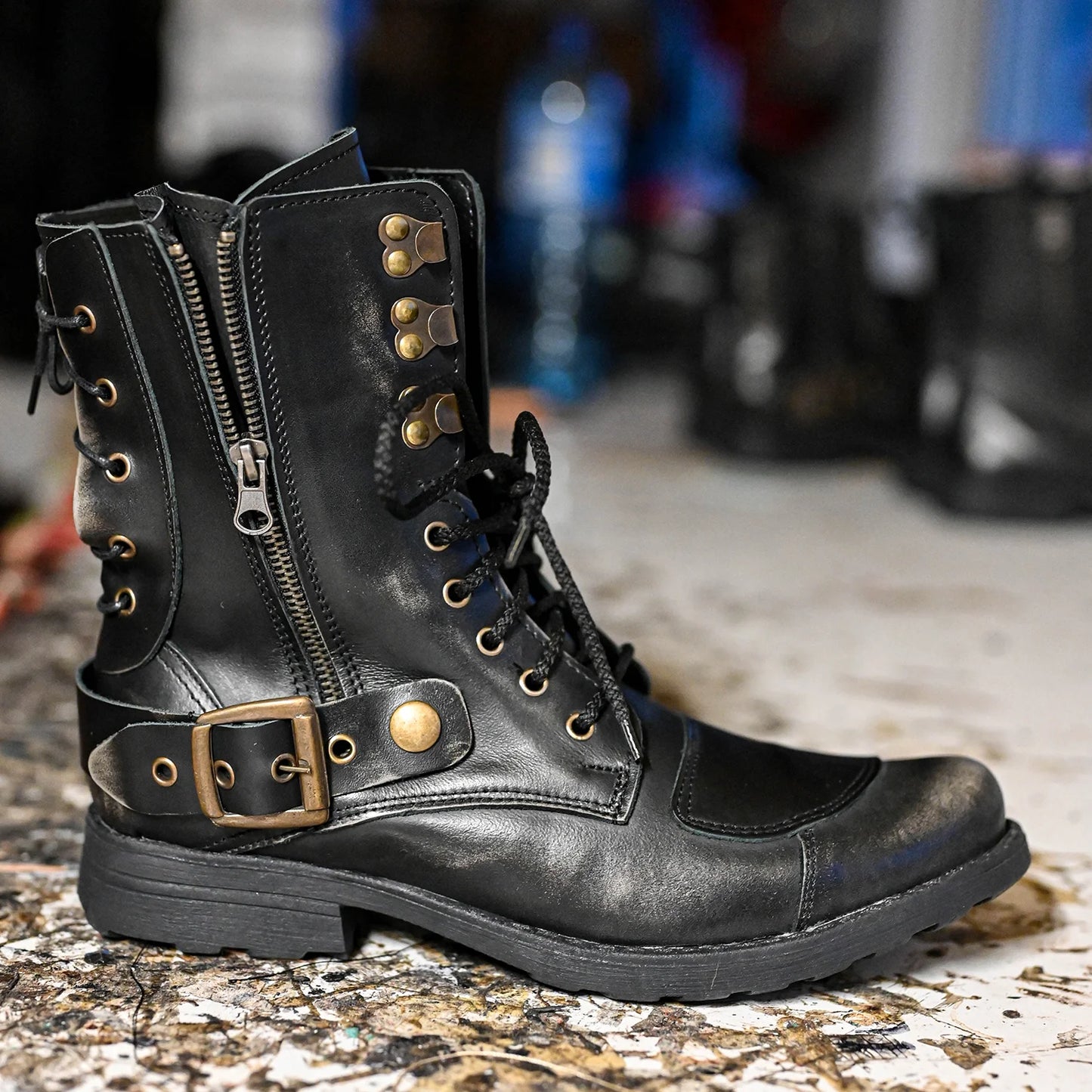 Schwarze BS Herren-Motorradstiefel aus Leder – Sonny | KarolShoes
