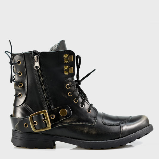 Black BS Leather Men’s Motorcycle Boots – Chad | KarolShoes