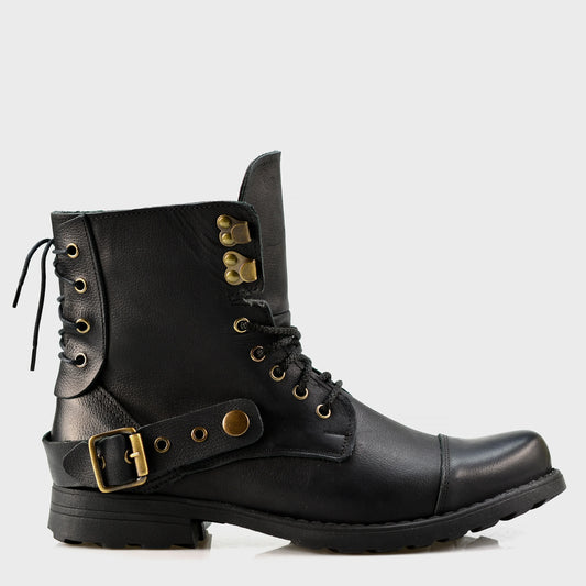 Handmade Black Leather Men’s Combat Boots – Fabian | KarolShoes