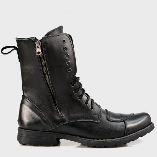 Black Leather Men’s Motorcycle Boots – Hunter | KarolShoes