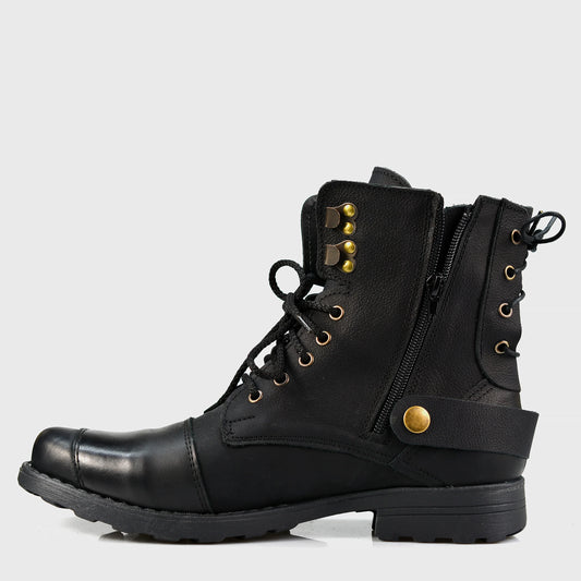Black Leather Men’s Motorcycle Boots – Chad | KarolShoes