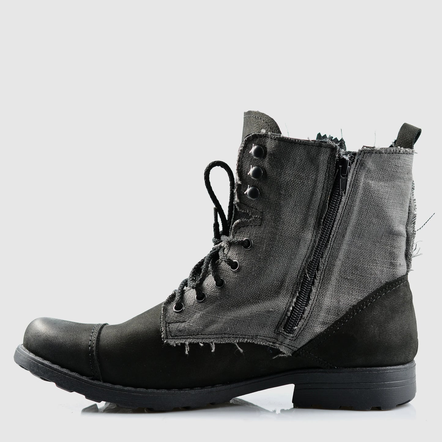 Handgefertigte Schwarze Herren-Boots aus Leder & Leinen – Linen | KarolShoes