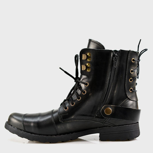 Black BS Leather Men’s Motorcycle Boots – Chad | KarolShoes