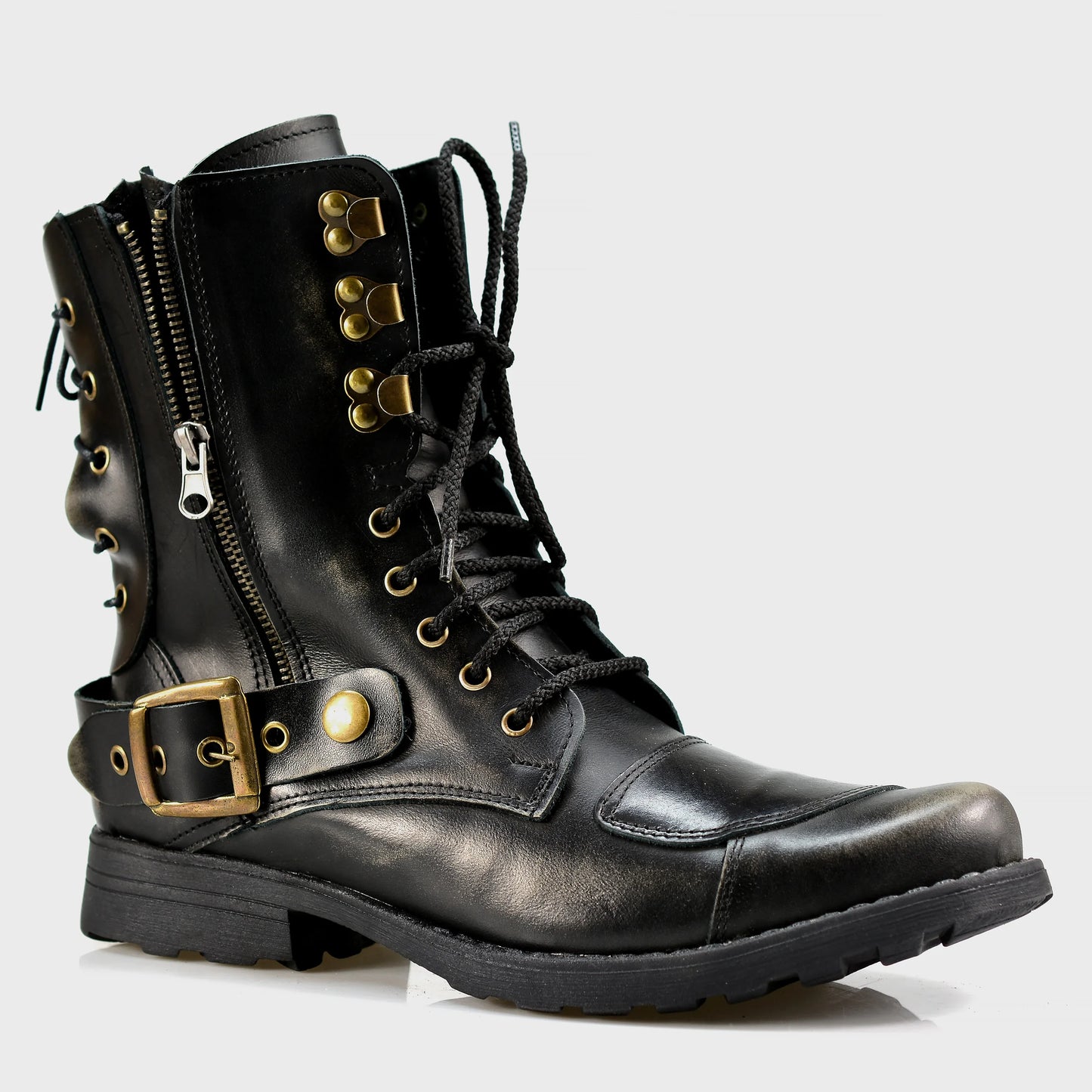 Schwarze BS Herren-Motorradstiefel aus Leder – Sonny | KarolShoes