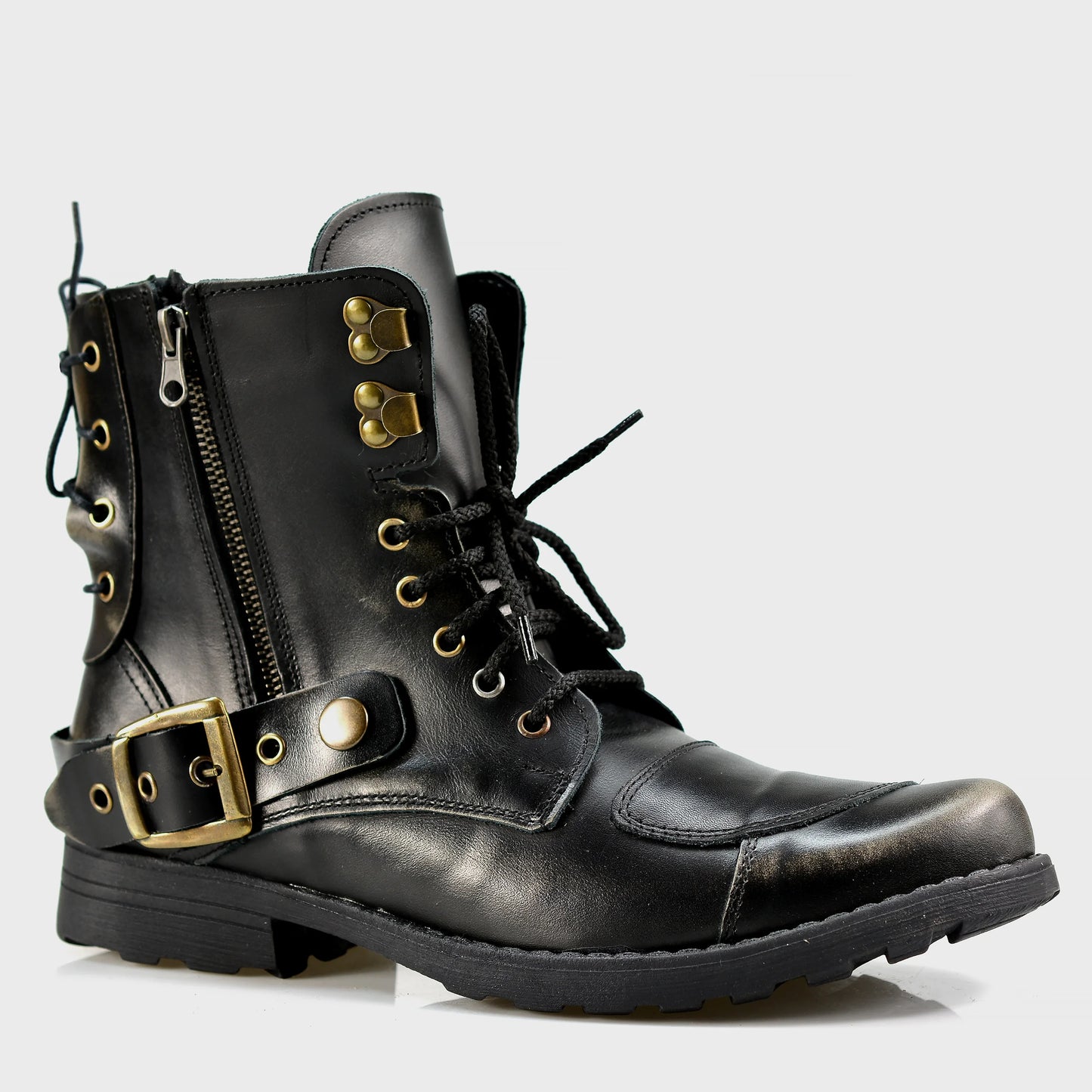 Schwarze BS Herren-Motorradstiefel aus Leder – Chad | KarolShoes
