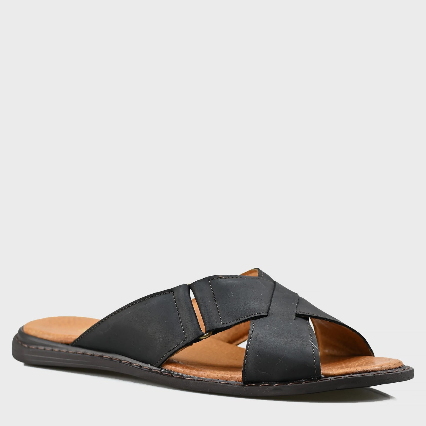 Schwarze Herren-Leder-Pantoletten mit Kreuzriemen – Nero | KarolShoes