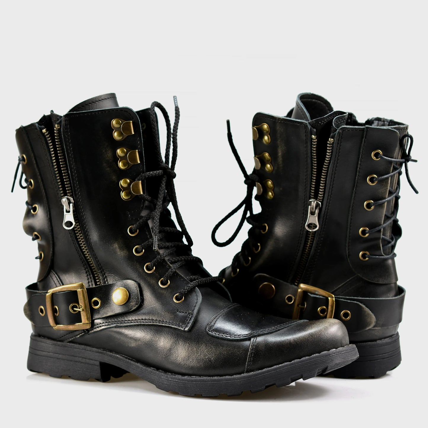 Schwarze BS Herren-Motorradstiefel aus Leder – Sonny | KarolShoes