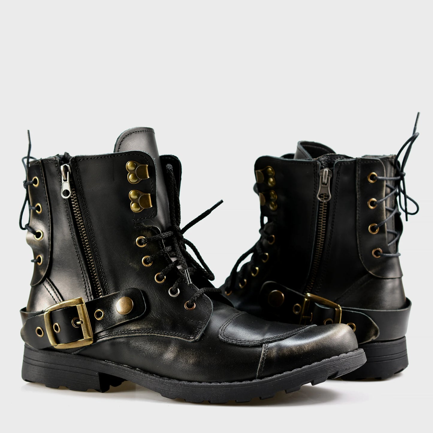 Schwarze BS Herren-Motorradstiefel aus Leder – Chad | KarolShoes