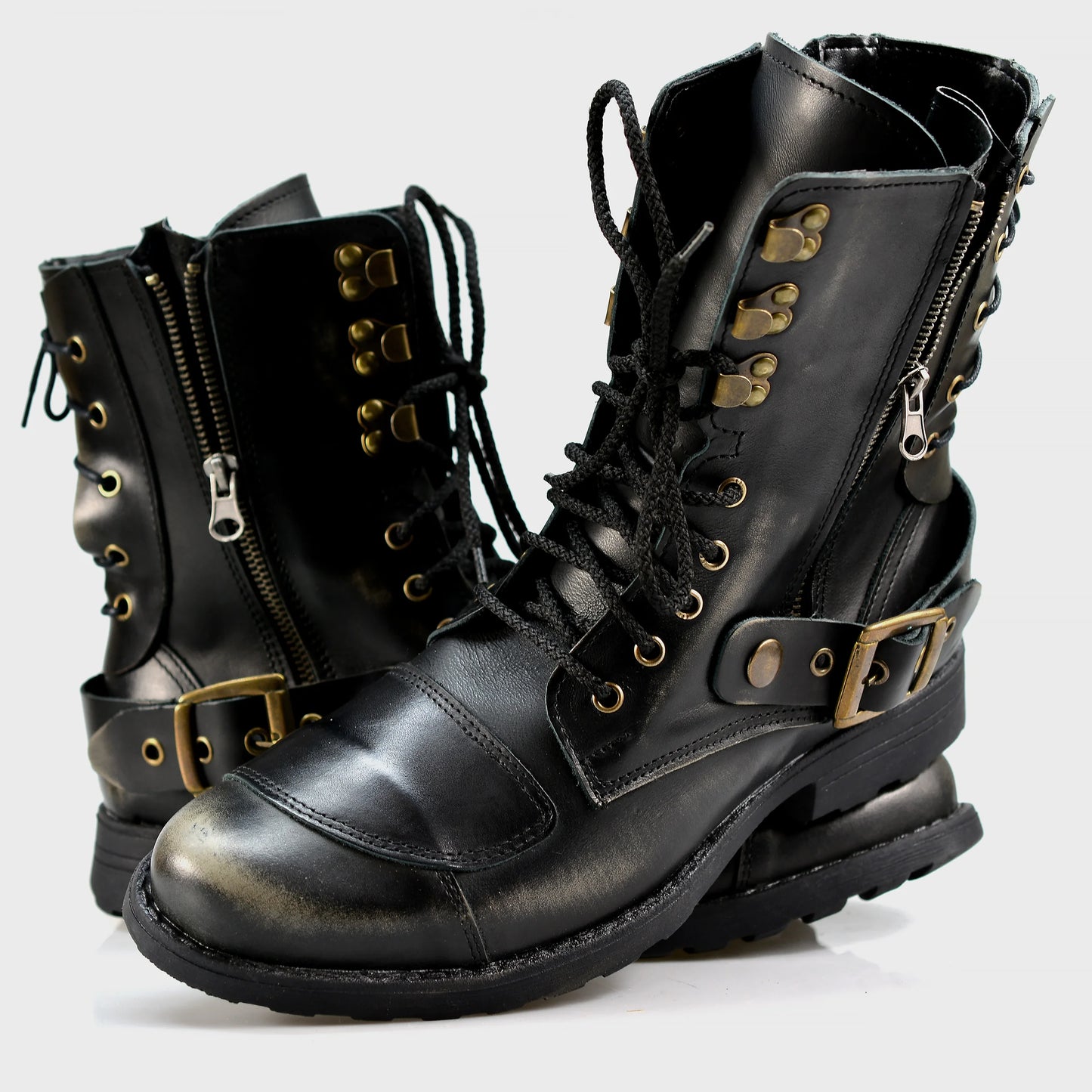 Schwarze BS Herren-Motorradstiefel aus Leder – Sonny | KarolShoes