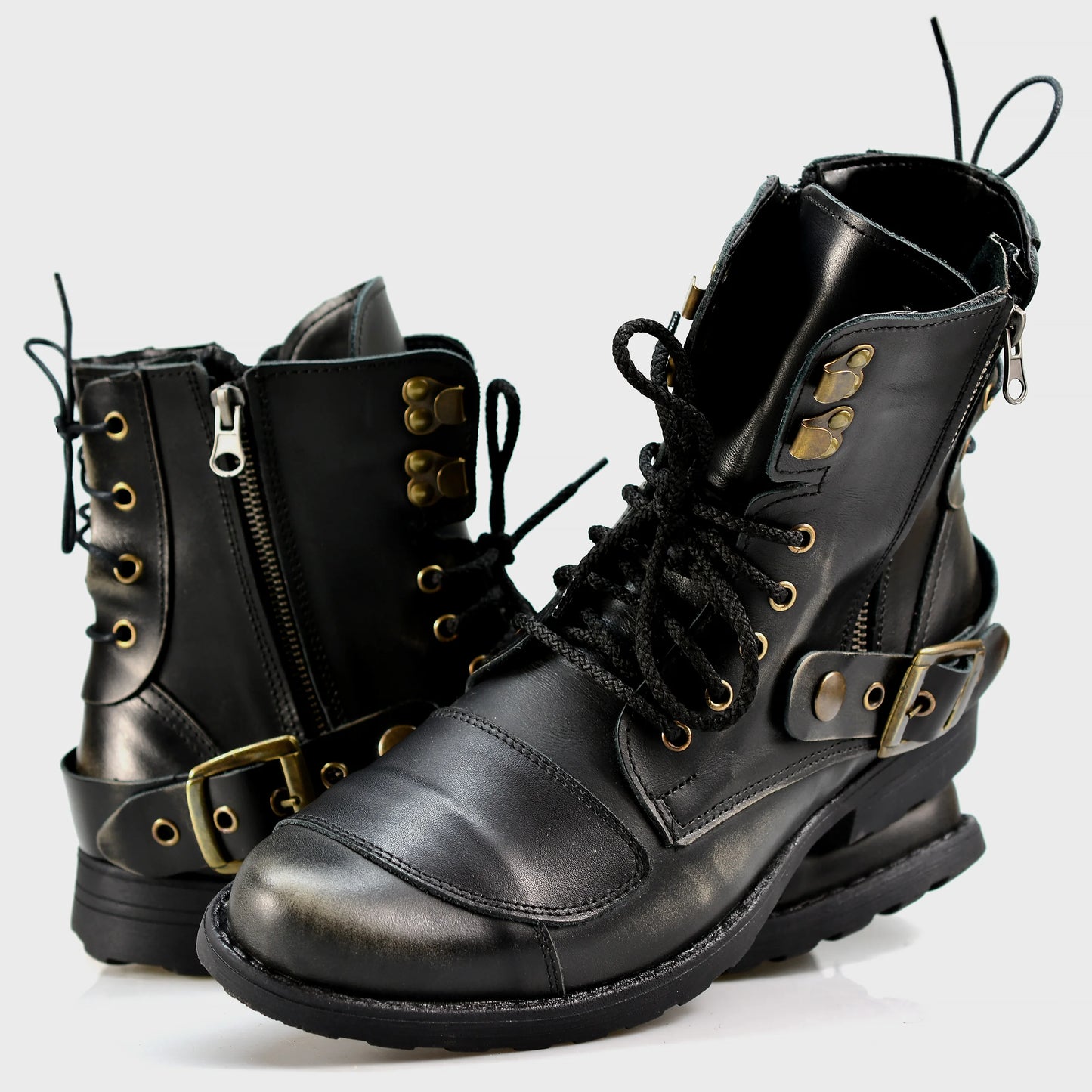 Schwarze BS Herren-Motorradstiefel aus Leder – Chad | KarolShoes