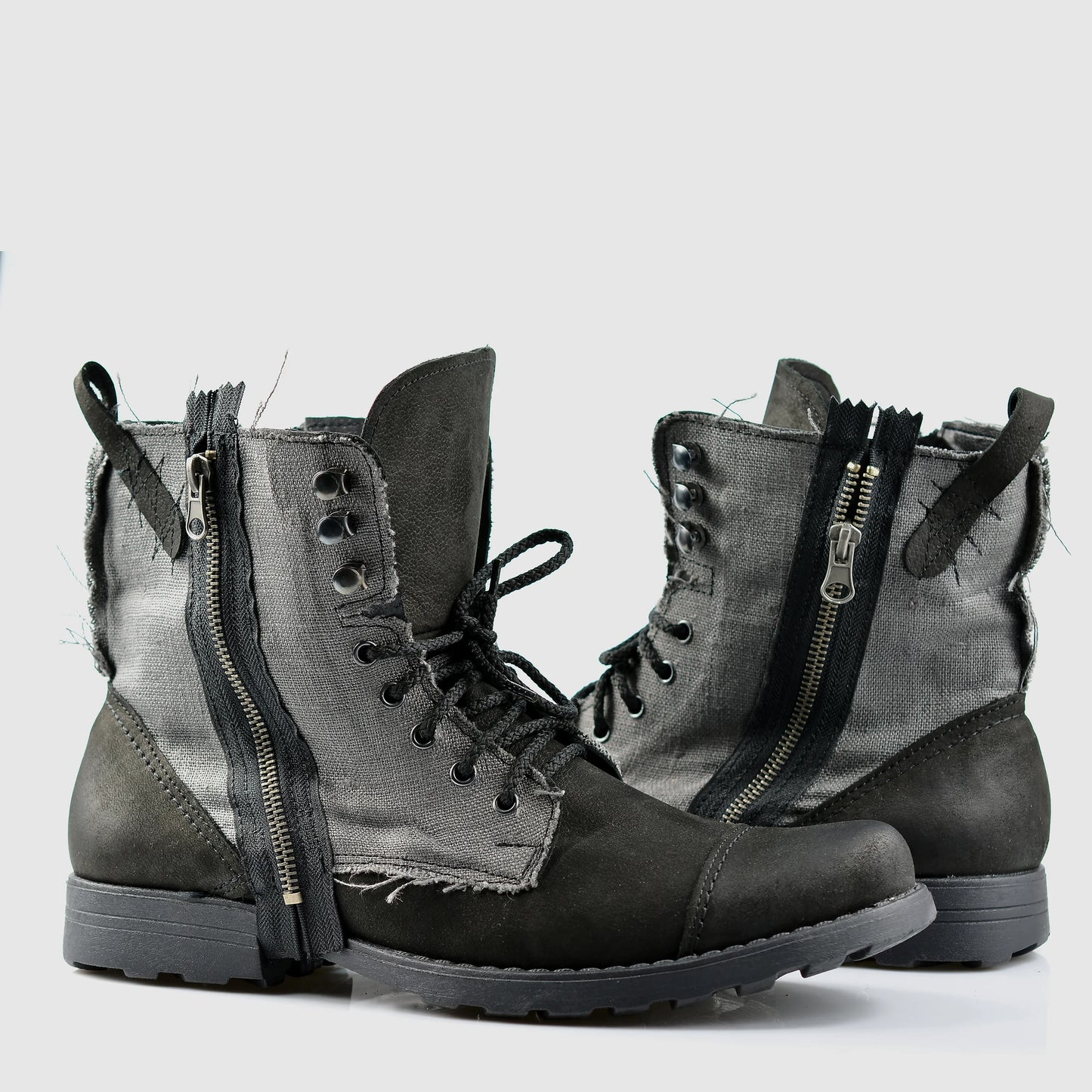 Handgefertigte Schwarze Herren-Boots aus Leder & Leinen – Linen | KarolShoes