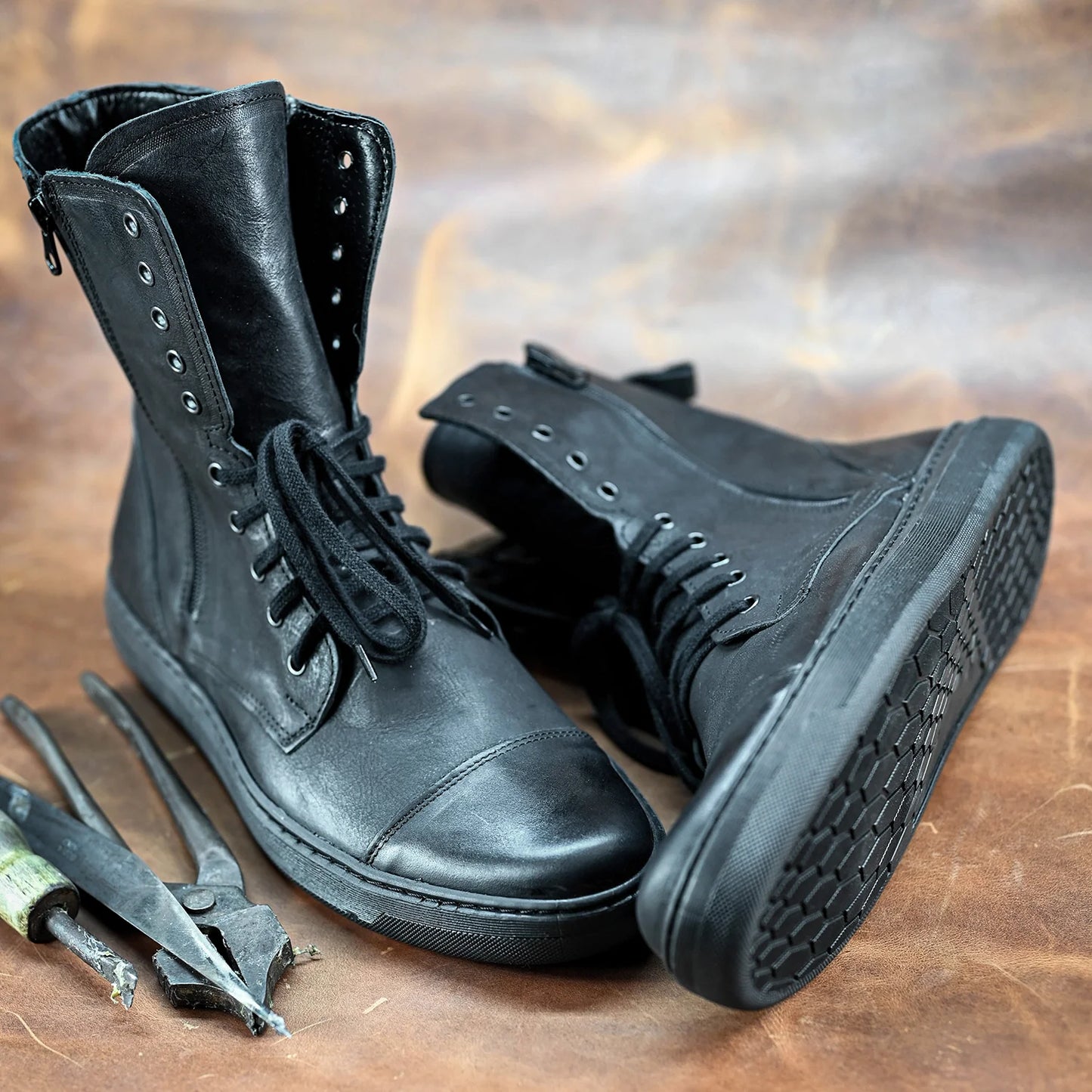 Handmade Black Leather Men’s Combat Boots – Liam | KarolShoes