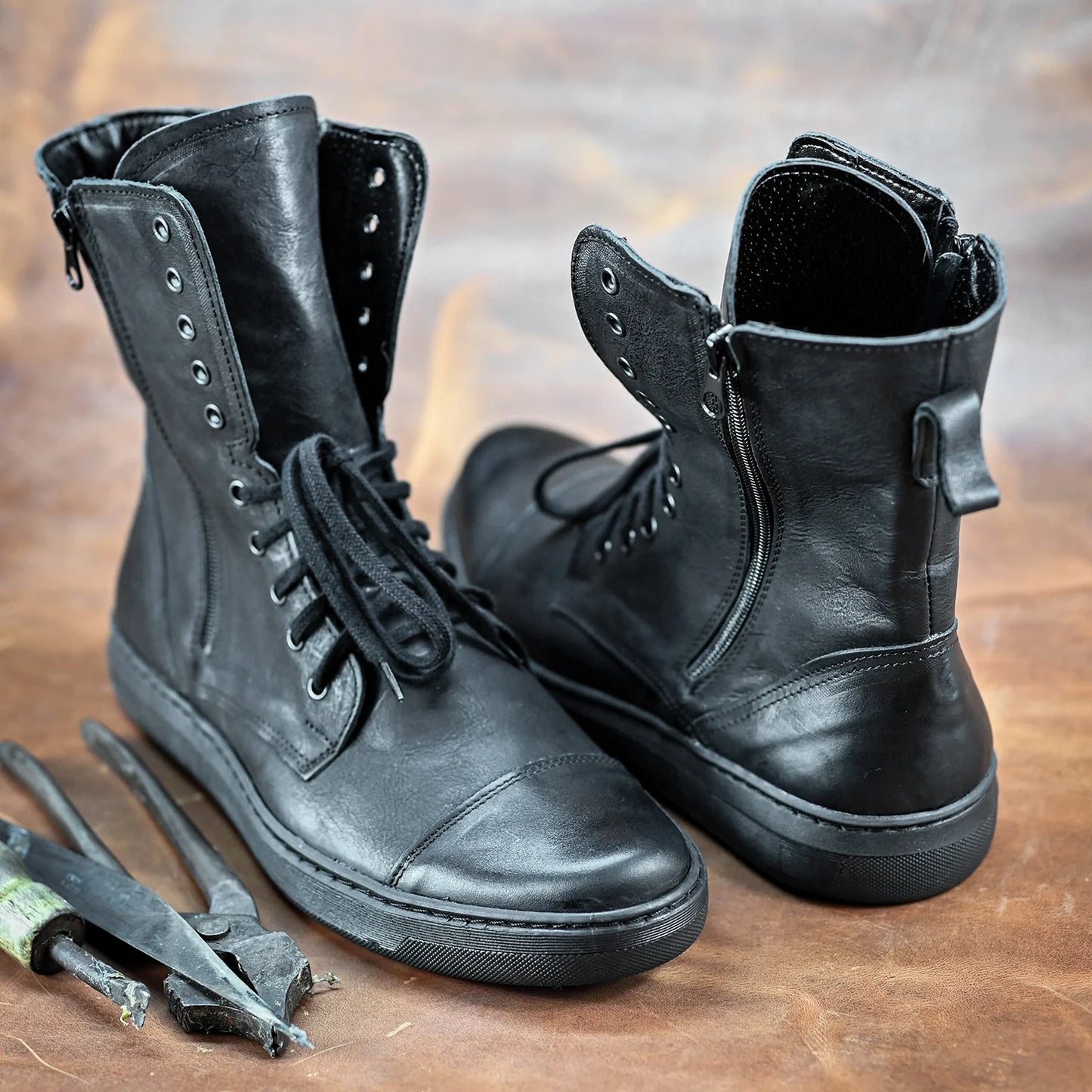 Handmade Black Leather Men’s Combat Boots – Liam | KarolShoes