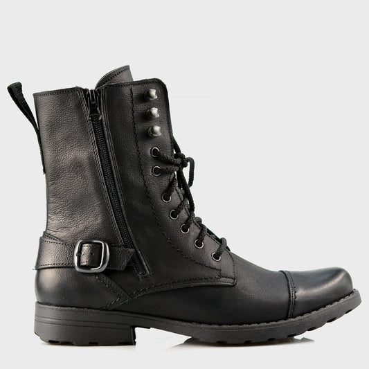 Handgefertigte Schwarze Herren-Combat-Boots aus Leder – Noah | KarolShoes