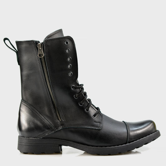 Handgefertigte Schwarze Herren-Combat-Boots aus Leder – Landon | KarolShoes