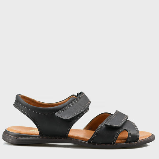 Schwarze Herren-Ledersandalen mit Klettverschluss – Lino | KarolShoes