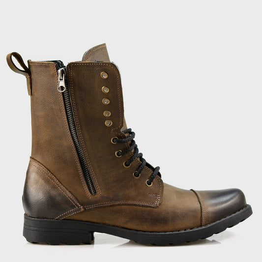 Handgefertigte Braune Herren-Combat-Boots aus Leder – Landon | KarolShoes