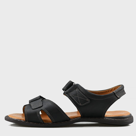 Schwarze Herren-Ledersandalen mit Klettverschluss – Lino | KarolShoes