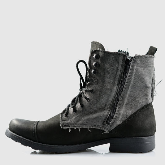 Handgefertigte Schwarze Herren-Boots aus Leder & Leinen – Linen | KarolShoes