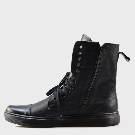 Handgefertigte Schwarze Herren-Combat-Boots aus Leder – Liam | KarolShoes