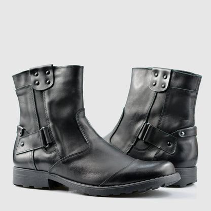 Pánské kožené boty Casual – ručně šité černé boty s páskem | KarolShoes