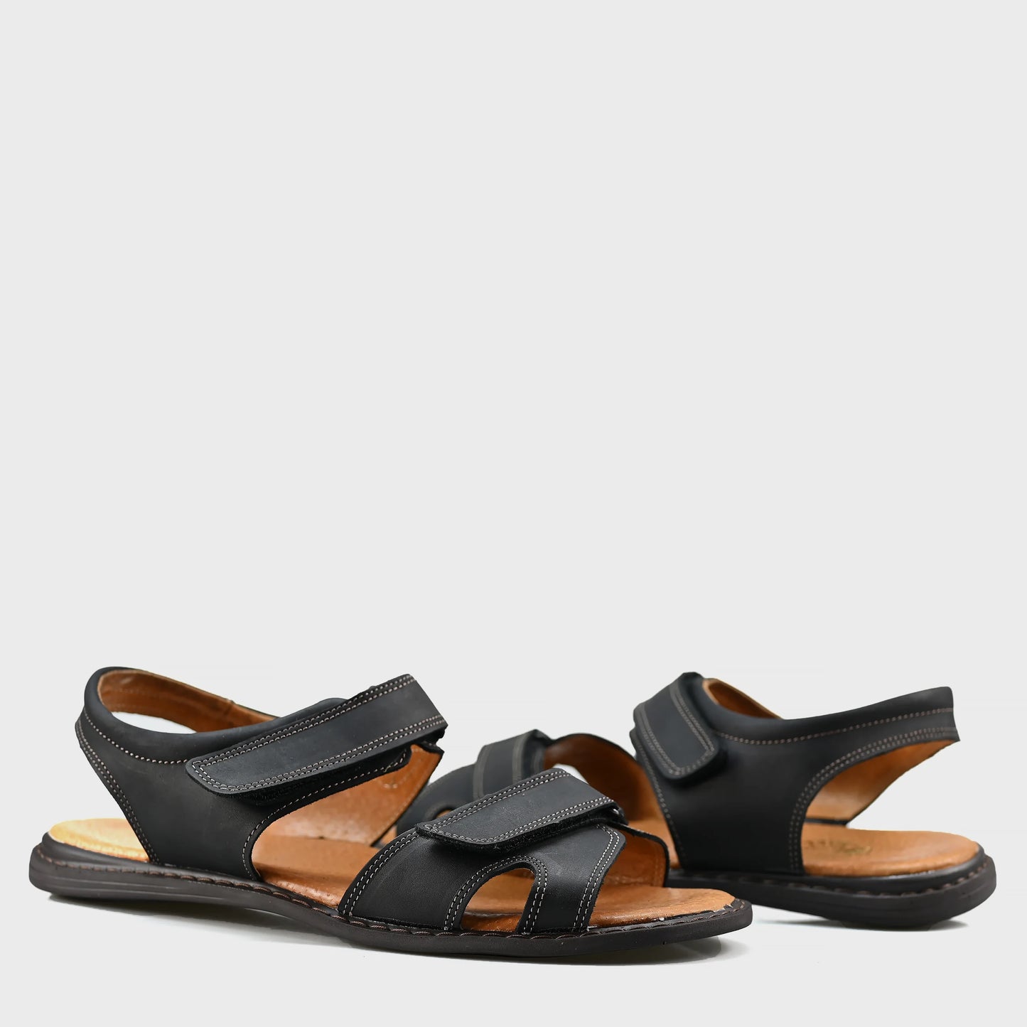 Black Leather Men’s Velcro Sandals – Lino | KarolShoes