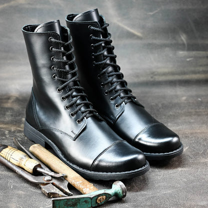 Pánské vysoké kožené boty Corvo – ručně šité černé třševíky | KarolShoes