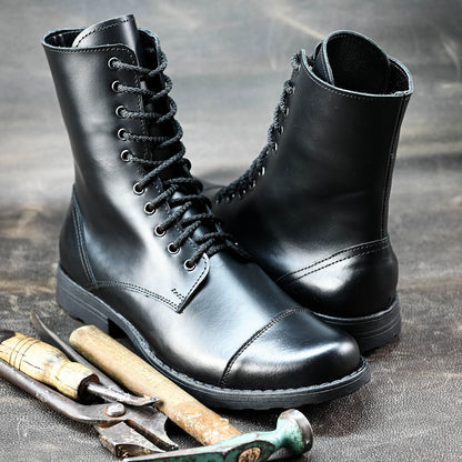 Pánské vysoké kožené boty Corvo – ručně šité černé třševíky | KarolShoes