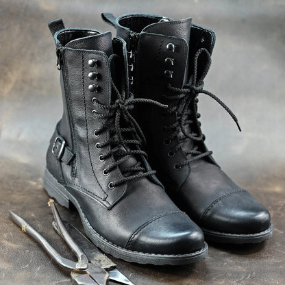 Pánské vysoké kožené boty Noah Černé – ručně šité z prémiové kůže | KarolShoes