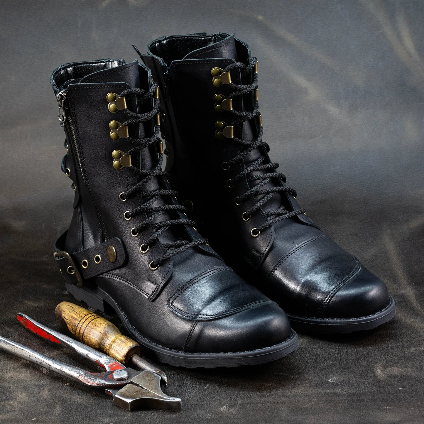 Schwarze Herren-Motorradstiefel aus Leder – Sonny | KarolShoes