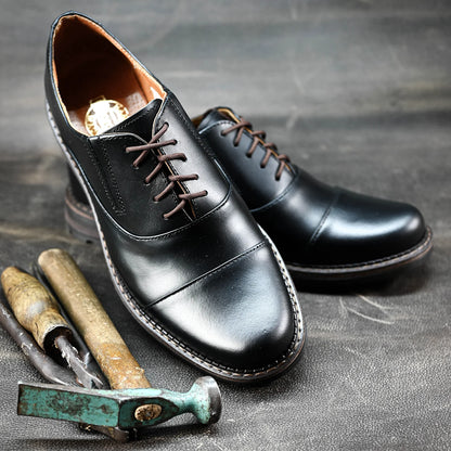 Pánské kožené derby polobotky Enzo – ručně šité černé | KarolShoes