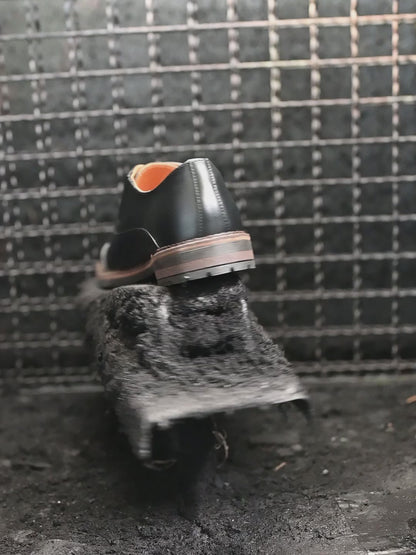 Pánské kožené derby polobotky Enzo – ručně šité černé | KarolShoes