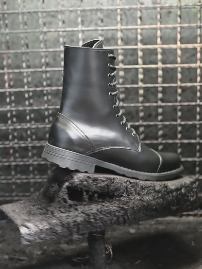 Pánské vysoké kožené boty Corvo – ručně šité černé třševíky | KarolShoes